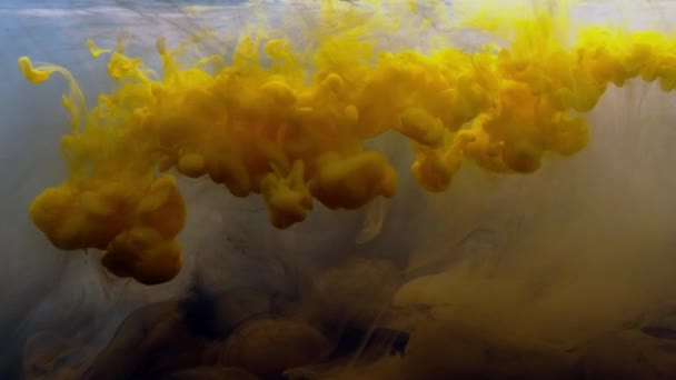 Streszczenie barwnej żółtej farby powoli mieszającej się w wodzie — Wideo stockowe