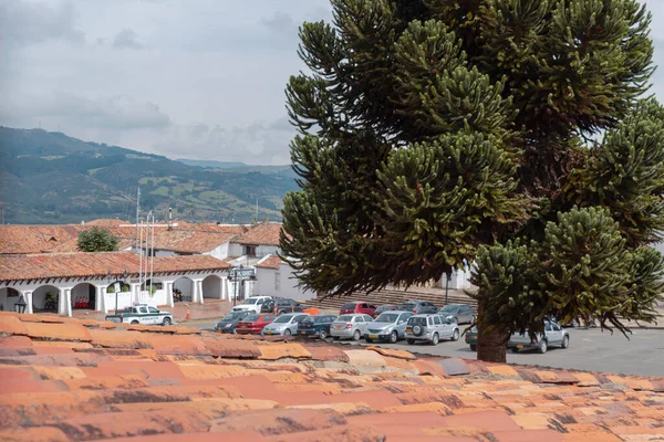 Guatavita Colombia Keramisk Takutsikt Över Ett Stort Träd Och Guatavita — Stockfoto