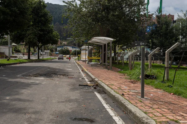 Bogota Colombia Mayo 2021 Una Calle Vacía Con Parada Autobús — Foto de Stock