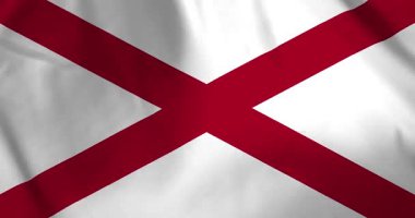 Amerika Birleşik Devletleri 'nin Alabama eyaleti bayrağı rüzgarın arka plan döngüsü video animasyonuyla dalgalanıyor.