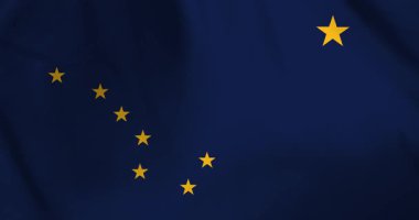 Amerika Birleşik Devletleri 'nin Alaska eyalet bayrağı rüzgarın arka plan döngüsü video animasyonuyla dalgalanıyor.