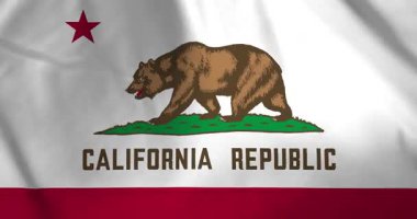 Amerika Birleşik Devletleri 'nin Kaliforniya eyalet bayrağı rüzgarın arka plan döngüsü video animasyonuyla dalgalanıyor.