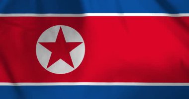 Kuzey Kore bayrağı rüzgarın arka plan döngüsü video animasyonuyla dalgalanıyor