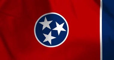 Amerika Birleşik Devletleri 'nin Tennessee eyalet bayrağı rüzgarın arka plan döngüsü video animasyonuyla dalgalanıyor.