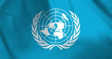 Birleşmiş Milletler veya BM hükümetler arası küresel organizasyon bayrağı rüzgarın arka plan döngüsü video animasyonu ile dalgalanıyor