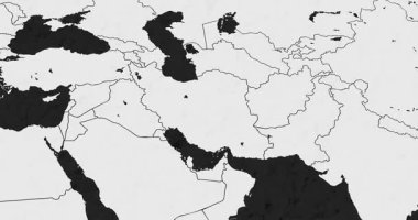 İran 'ın en önemli şehirleri ve sınır çizgilerine sahip siyah ve gri bir haritaya güzel bir yakınlaştırma