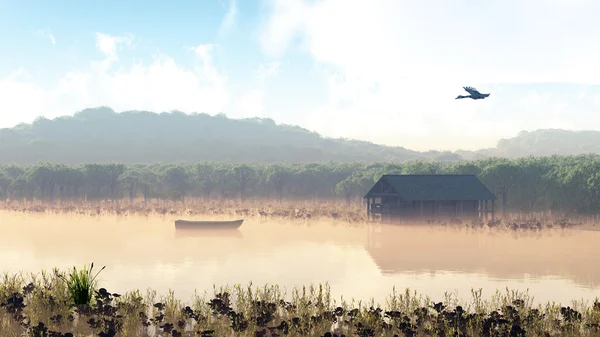 Sabah sis gölde tekne.