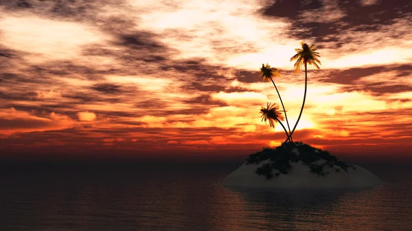 Palme isola al tramonto mare — Foto Stock