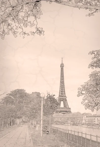 Starodawny szkic Paryż — Zdjęcie stockowe