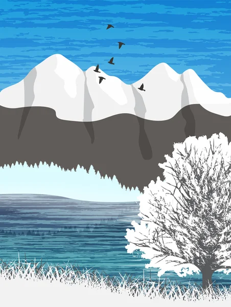 Lac et paysage de montagne — Image vectorielle