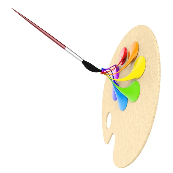 Abstrakt 3d illustration med paletten och borste isolerad på whit — Stockfoto