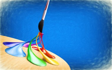 Arka plan paleti ve fırça ile. boya ile 3D render