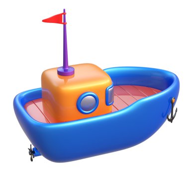 Abstract toy boat isolated on white background. 3d render. clipart