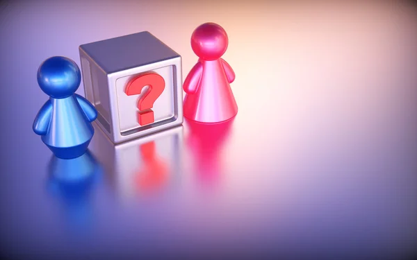 Erkek ve kadın figürleriyle soyut kavram. 3D render.