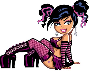 Pretty Reclining Goth Girl with Pigtails clipart