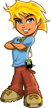 Kulaklıklar ile sarışın çocuk