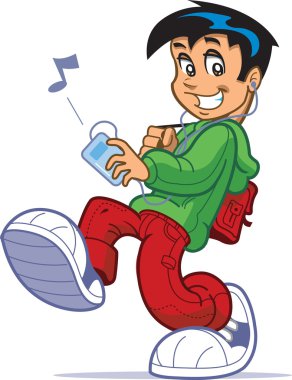 Çocuk müzik dinliyor.