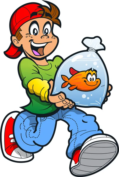 Niño con peces de colores — Vector de stock