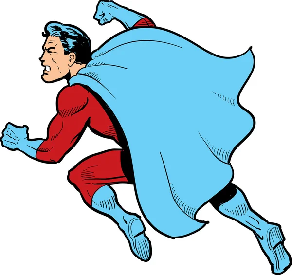 Classico supereroe con mantello che combatte — Vettoriale Stock