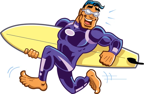 Mutlu çalışan yalınayak Surfer Dude — Stok Vektör