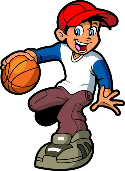 Boy Dribbling Baloncesto — Vector de stock