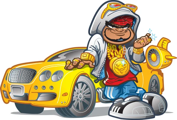 Pimp Gangsta With Car — Stock Vector