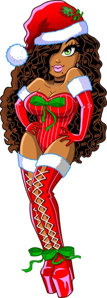 Sexy African American Christmas Girl — Stock Vector