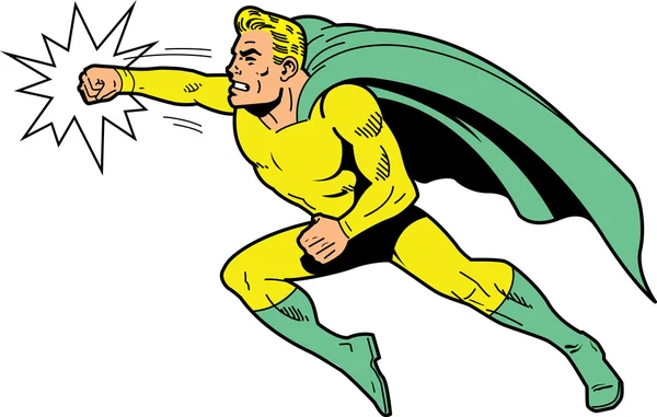 Super héros classique jetant un coup de poing — Image vectorielle
