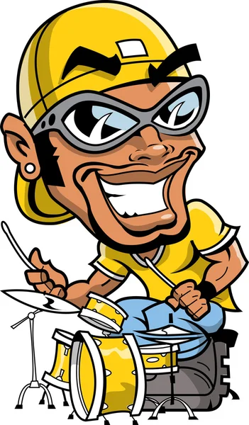 Sonriendo HipHop Baterista — Vector de stock