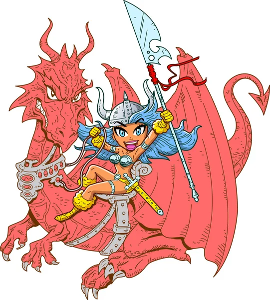 Meisje Dragon Rider — Stockvector