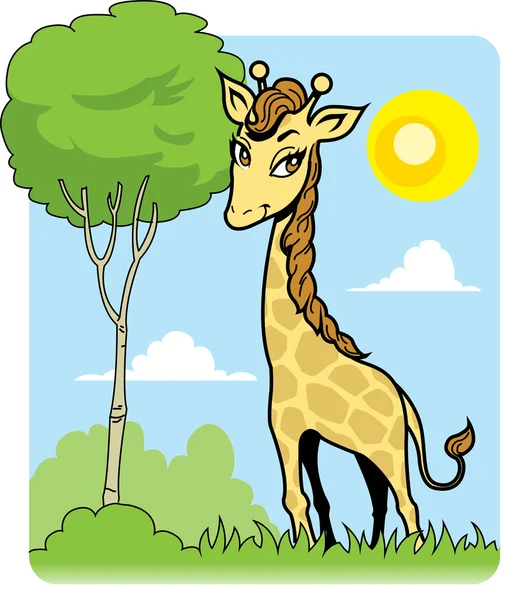 Cute Giraffe and Tree — Stock Vector