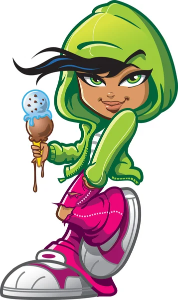 Chica con cono de helado — Vector de stock