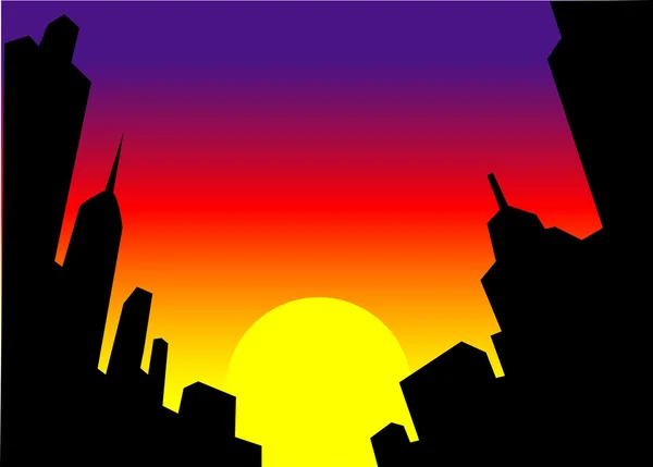 Захід сонця місто Skyline фону — стоковий вектор