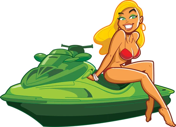 Blonde jetski meisje — Stockvector