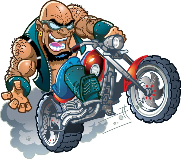 Wild Bald Biker Dude — Stock Vector