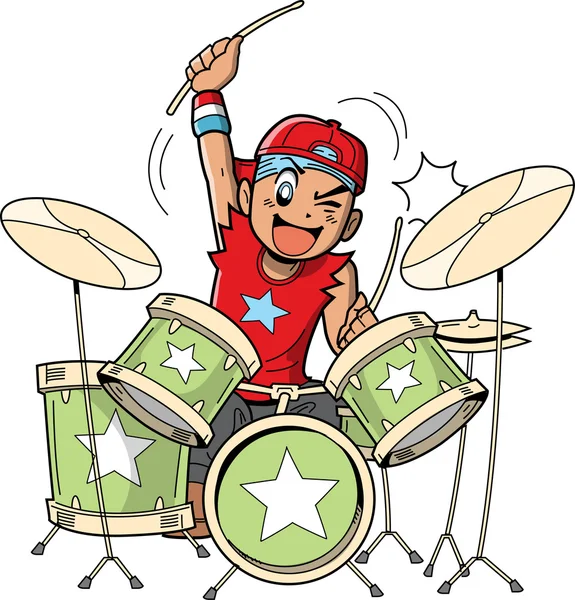 Anime Manga Drummer — Stock Vector