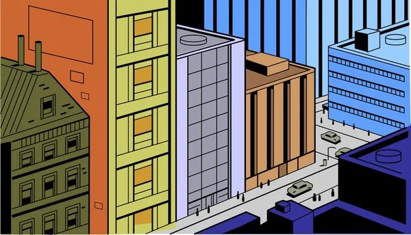 Cena de rua de cidade de quadrinhos retrô —  Vetores de Stock