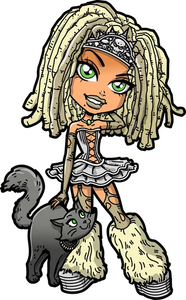 Blonda Goth flicka med Dreadlocks och katt Stockillustration