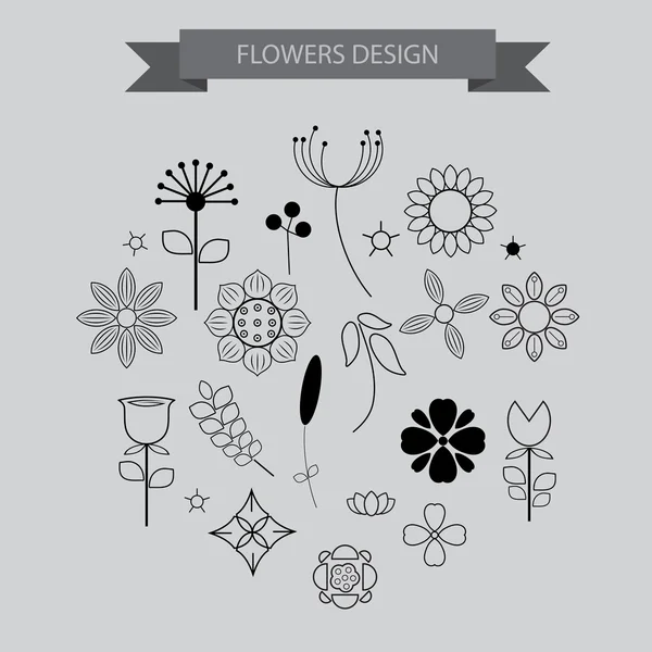 Çiçek tasarım öğeleri simgeleri anahat stili, vektör illustra