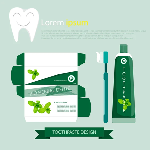 Diseño de productos para limpiar la boca, pasta de dientes hierba . — Vector de stock