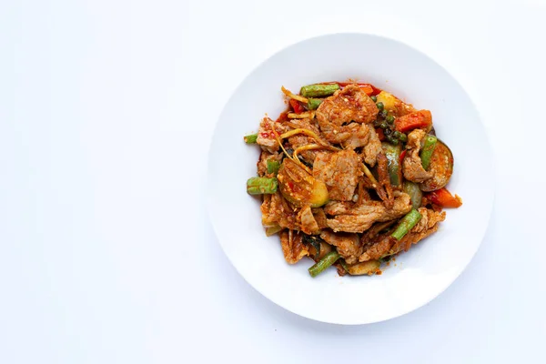 Thai Food Hot Spicy Stir Fried Pork Herbs — Stock Photo, Image