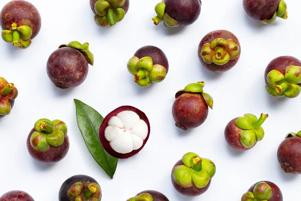 Mangostan Auf Weißem Hintergrund Ansicht Von Oben — Stockfoto