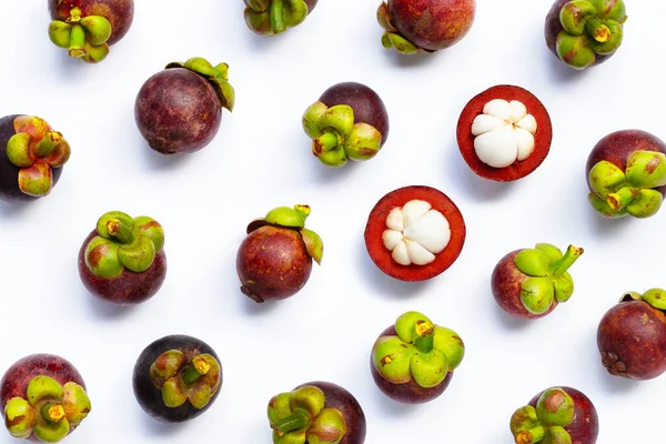 Mangostan Auf Weißem Hintergrund Ansicht Von Oben — Stockfoto