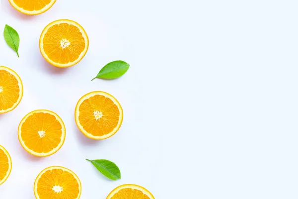 High Vitamin Juicy Sweet Fresh Orange Fruit White Background — Stock Photo, Image