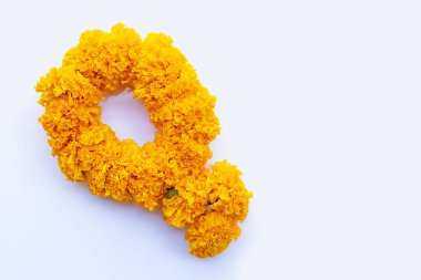 Marigold çelengi siyah arka planda izole edilmiş.
