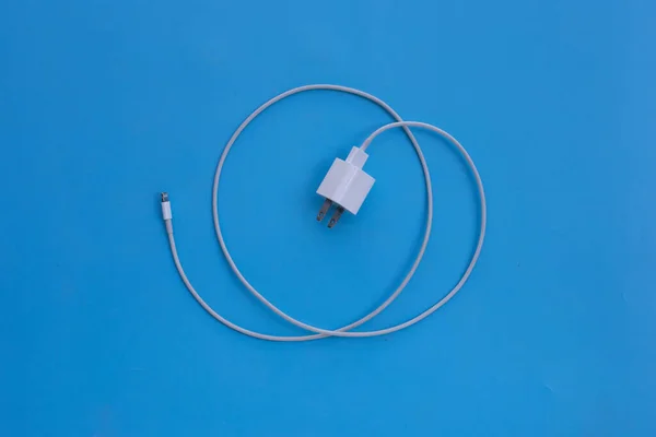 Mobile Phone Charger Blue Background — Stock Photo, Image