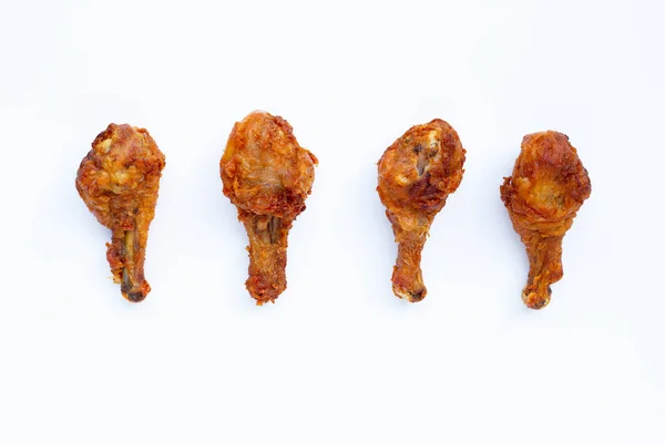 Stekt Kyckling Vit Bakgrund Kopiera Utrymme — Stockfoto