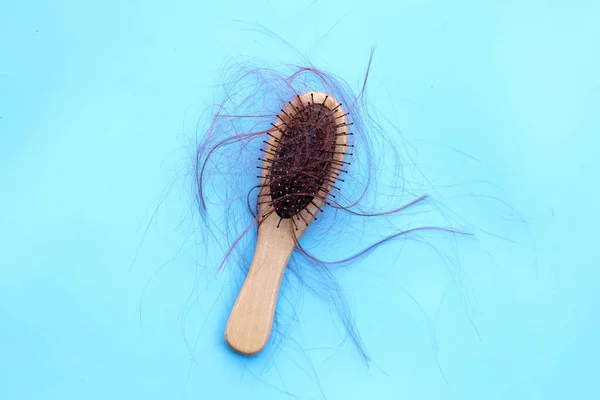 Hairs Loss Fall Comb Blue Background — Stock Photo, Image