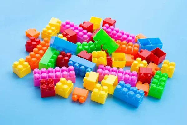 Plastic Building Blocks Blue Background — Stock Photo, Image