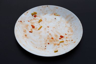 Koyu arkaplanda kirli tabak.